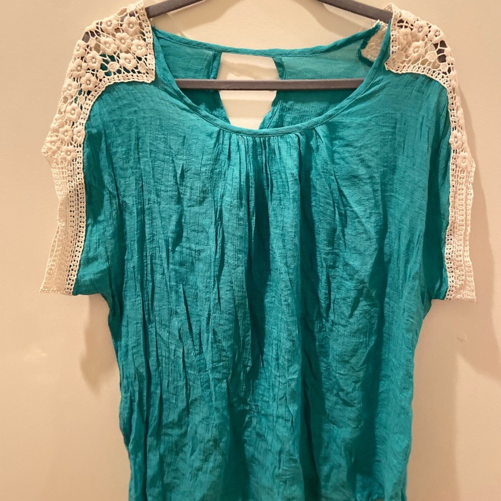 Spin Teal Gauze top/lace 3x